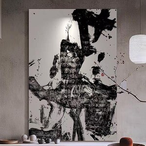 Abstract Ink Wall Art Print, Modern Sumi Painting, Black White Minimalist Decor, Zen Canvas Art, Large Statement Wall Art