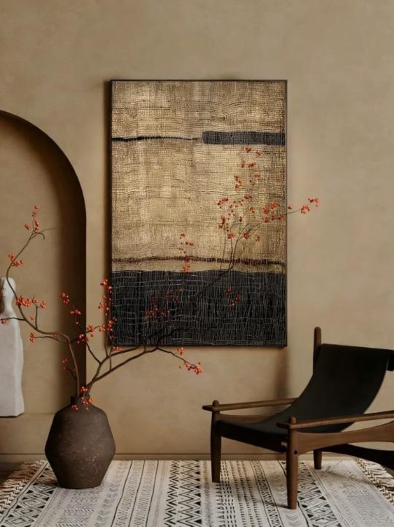 Wabi Sabi Abstract Art Print, Japanese Zen Wall Art, Beige Black Canvas ...