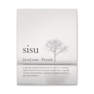 Arte mural en lienzo, definición de la palabra "sisu", decoración motivacional para el hogar, póster escandinavo, impresión inspiradora, arte nórdico, arte finlandés, decoración de oficina