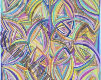 Broken Cycles - Impressão Original de Op Art | Abstrato Geométrico Arco-Íris | Arte de Parede com Ilusão de Ótica