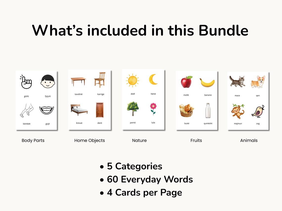 Albanian First Words Printable Cards Bundle | 60 Vocabulary Cards ...