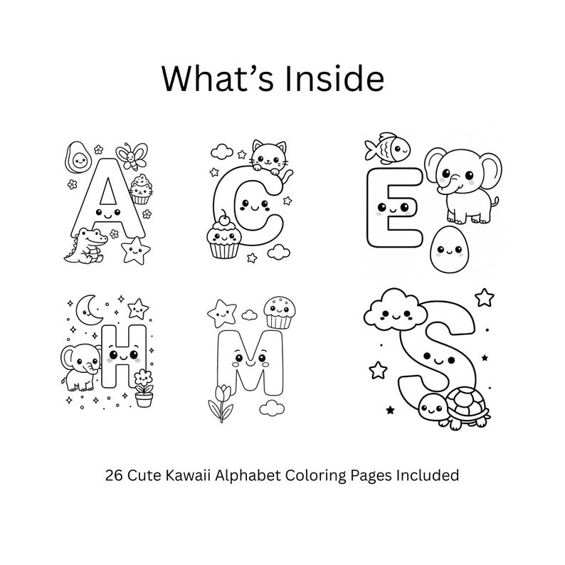 Kawaii Alphabet Coloring Pages A–Z | Cute Letters for Kids | Printable ...