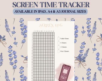Screen Time Tracker | Digital Tracker PDF| Printable & Tablet Friendly | Habit, Wellness, or Daily Reflection