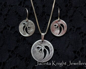 Sterling silver eucalyptus earrings or pendant