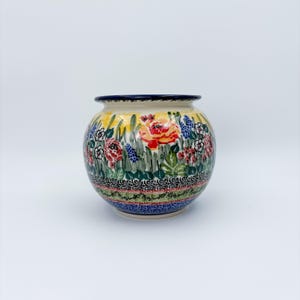 Vase 6”.  Handmade Polish pottery.  UNIKAT Cooper Rose Meadow Design