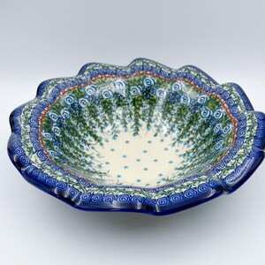 10.4" Wave Bowl. Hand crafted Polish pottery stoneware:  UNIKAT Whispering Ferns Pattern