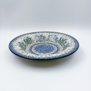 9”  Pasta Bowl.  Hand crafted Polish pottery stoneware: UNIKAT Feathery Bluebells Design