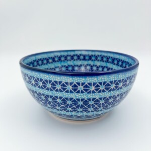 6.” Deep Bowl.  Hand crafted Polish pottery stoneware: UNIKAT Corn in the Blue Pattern