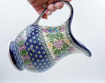 37 oz. Pitcher.  Hand painted Polish pottery stoneware.  UNIKAT Floral Garden