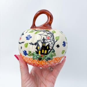 Pumpkin Small 5.3.  Hand crafted Polish pottery stoneware: UNIKAT Cat Witch