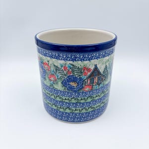 Utensil Jar 6”.  Handmade Polish pottery.  UNIKAT Poppy Chalet