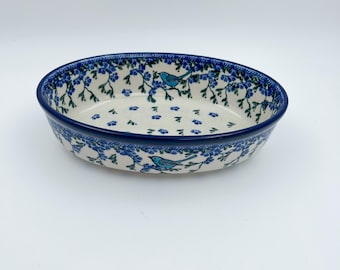 8" Oval Baker handmade in Poland.  Baby Bluebird Design