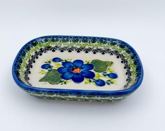 6" Butter Platter: UNIKAT Blue Poppy Garden