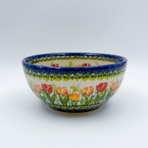 6” Bowl.  Hand crafted Polish pottery stoneware:  UNIKAT Wild Tulips