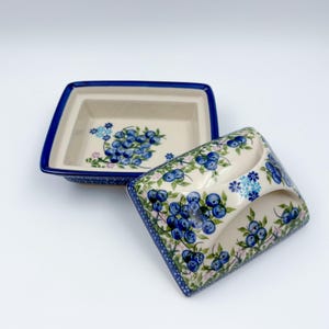 Butter Dish Deep Hand crafted Polish pottery stoneware UNIKAT Blueberry