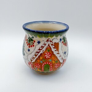 10 oz Bubble Mug. Handcrafted Polish pottery stoneware:  UNIKAT Gingerbread Cottage