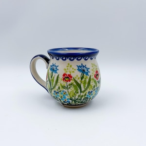10 oz Bubble Mug. Handcrafted Polish pottery stoneware:  UNIKAT Flower Fields
