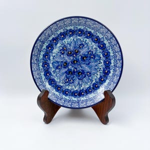 8” Plate.  Hand crafted Polish pottery stoneware: UNIKAT Deep Winter Design
