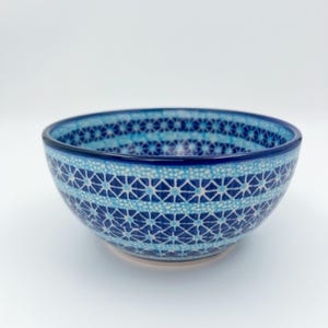 6.” Deep Bowl.  Hand crafted Polish pottery stoneware: UNIKAT Corn in the Blue Pattern