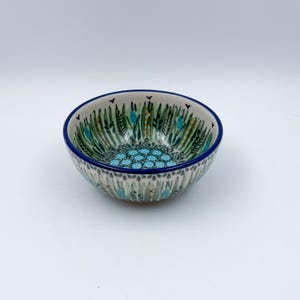 5” Bowl.  Hand crafted Polish pottery stoneware: UNIKAT Green Prairie Design