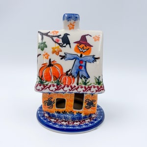 Tea Light Luminary.  UNIKAT Pumpkin Scarecrow Design