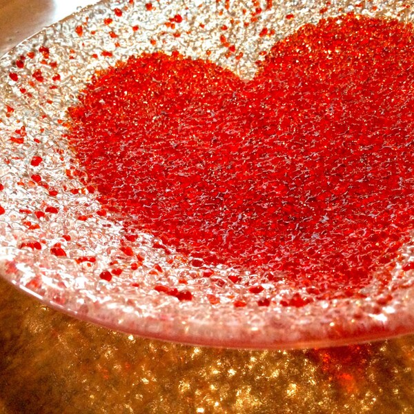 LOVE HEART BOWL - Fused Glass Red Valentines Day Gift - Decorative Dish