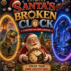 Christmas Coloring & Activity Book for Kids | Santa’s Broken Clock | Time Travel Puzzles, Mazes, Hidden Objects | Printable PDF