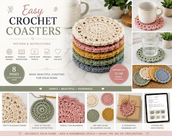 Crochet Coaster Pattern PDF, Easy Crochet Coasters, Beginner Crochet Pattern, Round Coaster Tutorial, Crochet Home Decor, DIY Gift