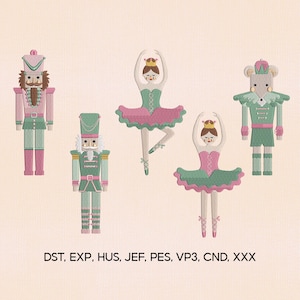 5 Nutcracker Icons Embroidery Design Bundle, Nutcracker Mouse King Ballet Girl Christmas Embroidery Bundle, Xmas Embroidery File