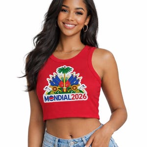 Mondial 2026 Crest Racer Tank Top | Palm Tree, Flags, Vibrant Logo image 2