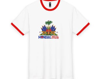 Mondial 2026 Soccer Crest T-Shirt | World Cup Haiti Map Ringer Tee