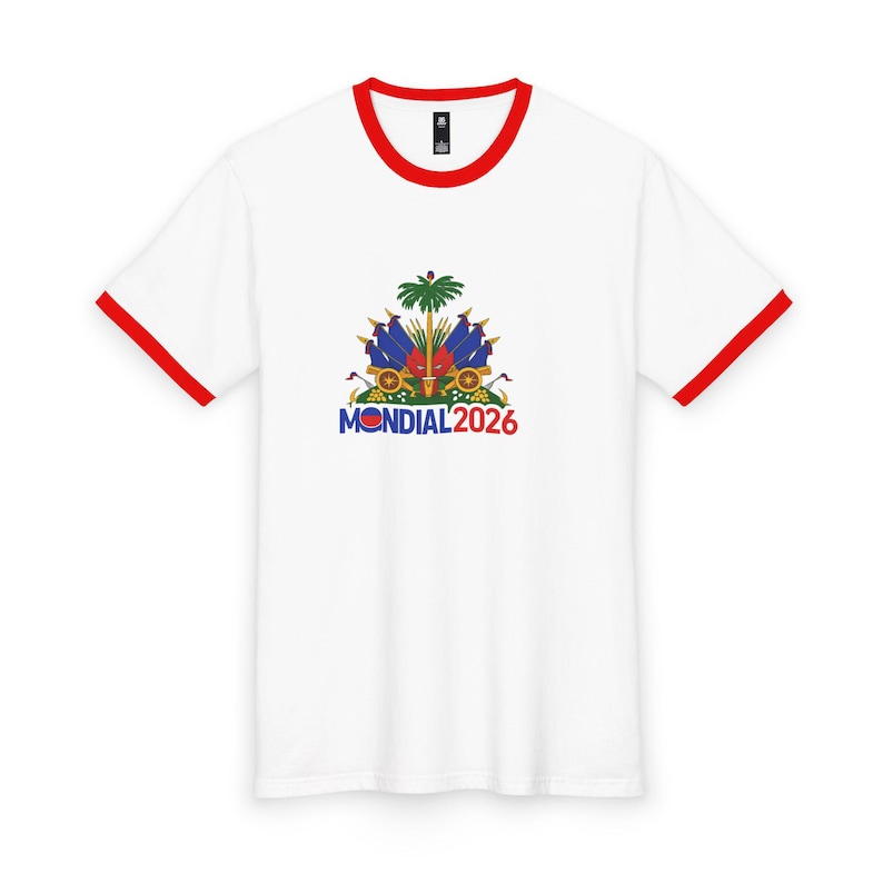 Mondial 2026 Soccer Crest T-Shirt | World Cup Haiti Map Ringer Tee image 1