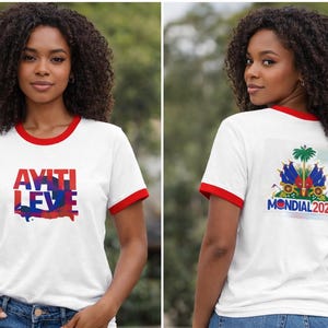 Mondial 2026 Soccer Crest T-Shirt | World Cup Haiti Map Ringer Tee image 2