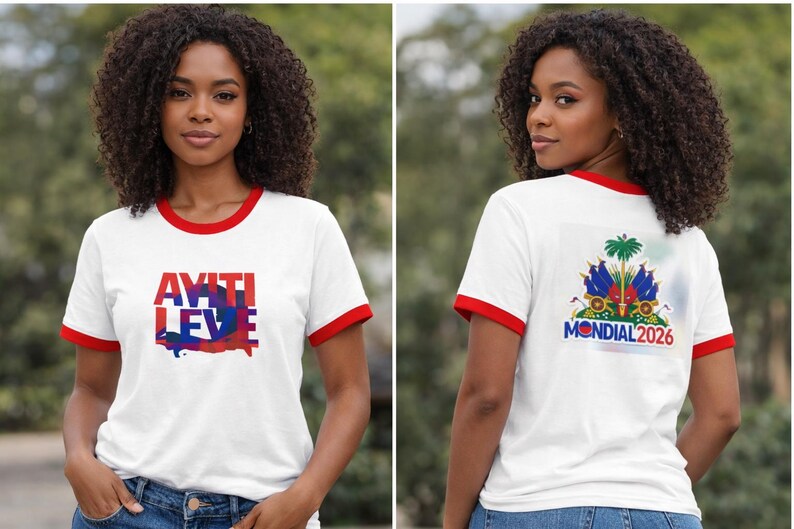 Mondial 2026 Soccer Crest T-Shirt | World Cup Haiti Map Ringer Tee image 2