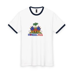 Mondial 2026 Soccer Crest T-Shirt | World Cup Haiti Map Ringer Tee image 4