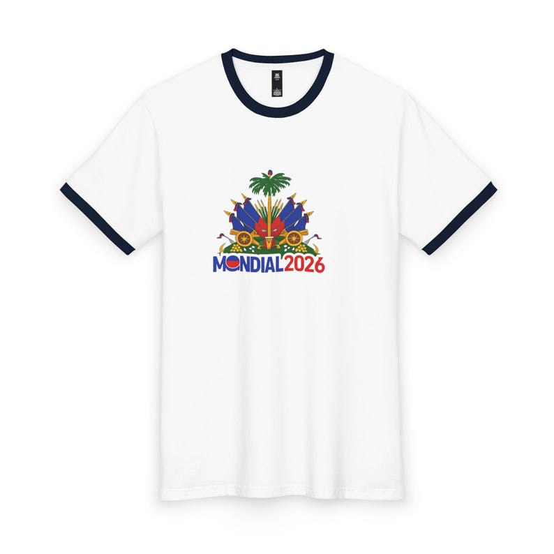 Mondial 2026 Soccer Crest T-Shirt | World Cup Haiti Map Ringer Tee image 4