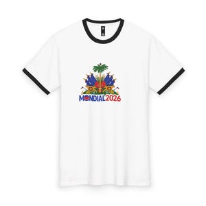 Mondial 2026 Soccer Crest T-Shirt | World Cup Haiti Map Ringer Tee image 3