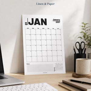 Minimalistisk månadskalender 2027, Bonus jul-dec 2026 (A4, US Letter, söndag/måndag start)
