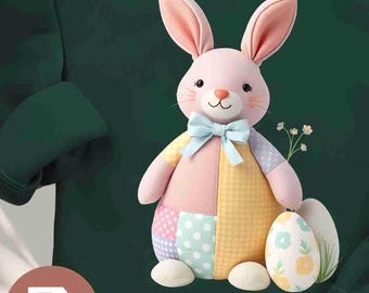 18 lapins de Pâques en patchwork PNG, fausse broderie par sublimation