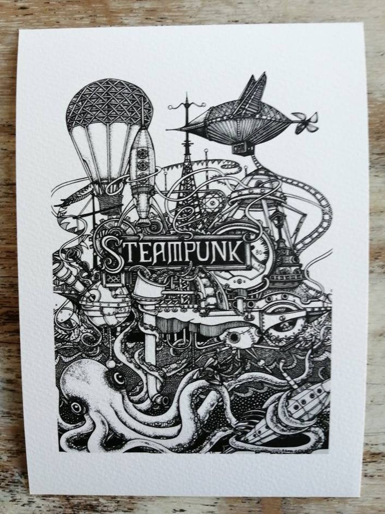 Steampunk a gicl\u00e9e print of my pen and ink drawing .
