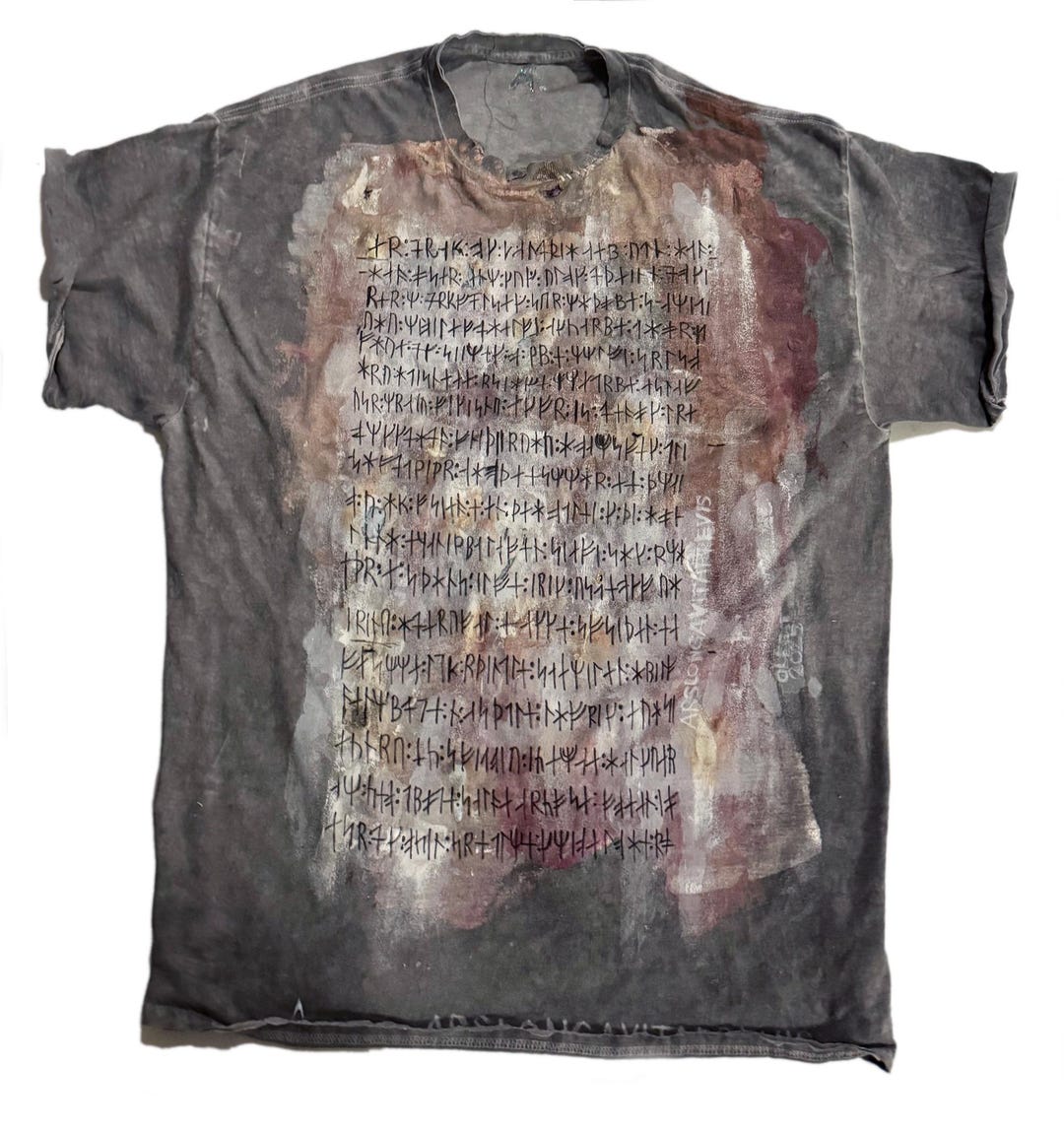RUNIC CODEX History T-shirt, Hand-painted Distressed Cotton Vintage Tee ...