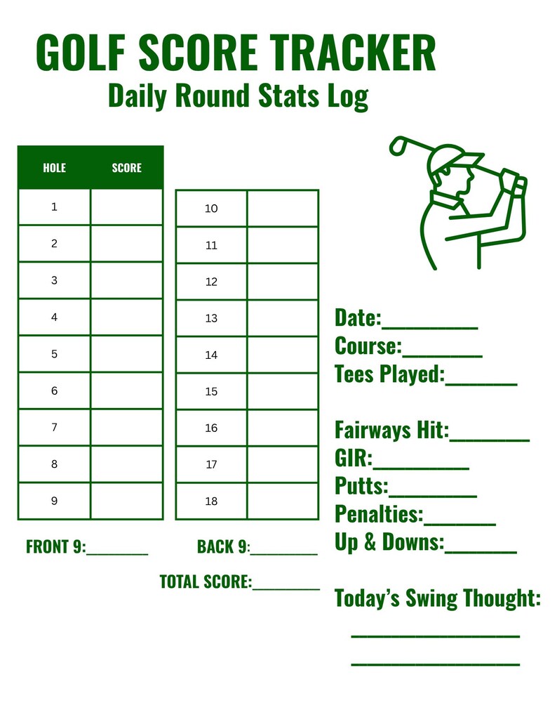 Golf Score Tracker Printable | 18-hole Scorecard (PDF) - Etsy