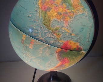 Vintage Scanglobe World Horizon Smooth Lighted Globe - Brushed Nickel Stand