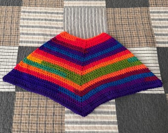 Rainbow Toddler Poncho, Swimsuit Cover Up, Machine Washable, Fringeless Knitting