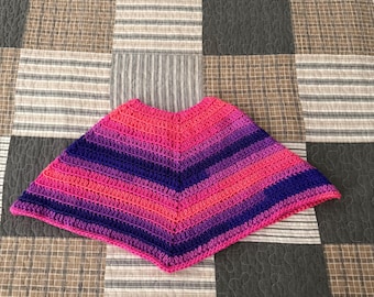 Rainbow Toddler Poncho Swimsuit Cover Up, Machine Washable, Fringeless Crochet Knit