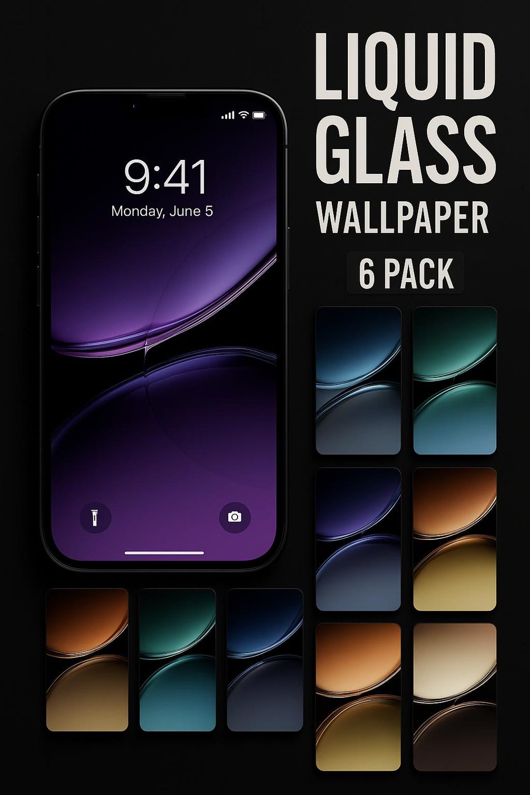 Liquid Glass iPhone Wallpaper Pack - 6 Glow Aesthetic for Ios 18 - Etsy