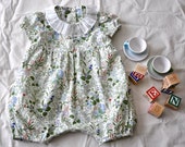 Baby girl 3mo. size, cotton lawn romper with elegant Italian organdy collar