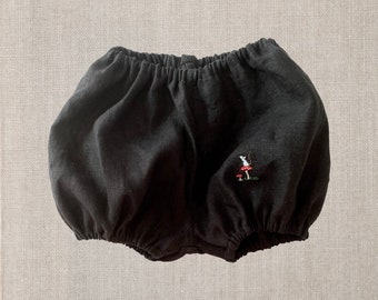 Black Linen Baby Bloomers With embroidery 6mo.