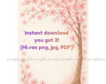 Kawaii Cherry Blossom Stationery (Unlined) – A4 Printable Writing Notepad – Cute Christmas Letter Paper – Instant Download – Buy 2 Save 25%