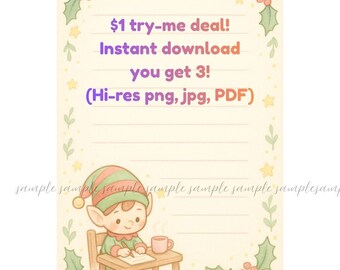 Kawaii Christmas Elf Stationery – Printable A4/A5 Letter Paper & Notepad – Instant Download – Dollar Deal